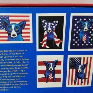 Folk Pop Dog Art American Patriotic George Rodrigue New Cards USA Red White Blue